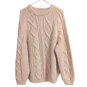 Blarney Woollen Mills Scotland Fishermen Cable Knit Sweater Men's XL in Cream